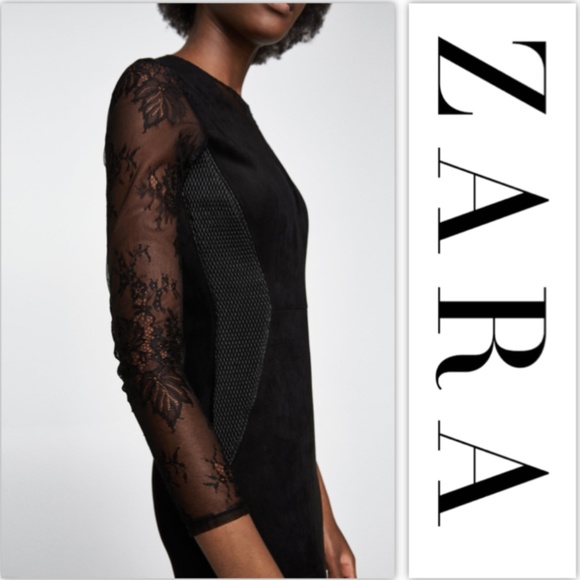 😎Zara Black Contrasting Faux Suede Dress Size L* - Picture 5 of 8